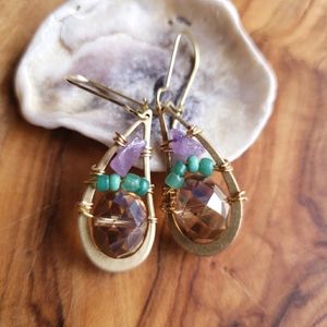 Handmade Beaded Glass Amethyst Raindrops Earrings